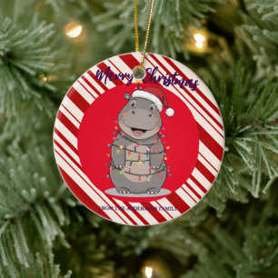 Niedlicher Nilpferd-Weihnachtsbaum-Zoo-Safari-Weih Keramik Ornament
