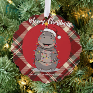 Niedlicher Nilpferd-Weihnachtsbaum-Zoo-Safari-Xmas Ornament Karte
