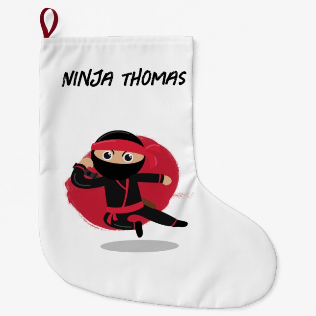 Niedlicher Ninja Warrior Black & Red Kids Individu Großer Weihnachtsstrumpf (Vorderseite)