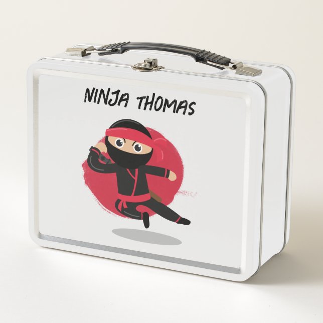 Niedlicher Ninja Warrior Black & Red Kids Individu Metall Brotdose (Vorderseite)