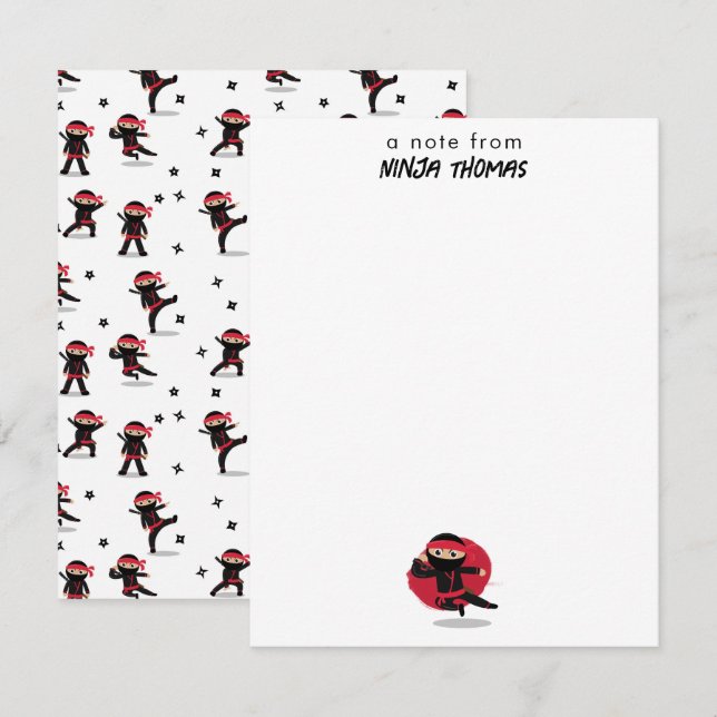 Niedlicher Ninja Warrior Black & Red Kids Individu Mitteilungskarte (Vorne/Hinten)