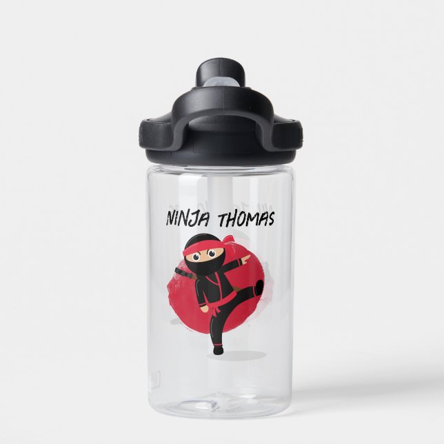 Niedlicher Ninja Warrior Black & Red Kids Individu Trinkflasche (Rückseite)