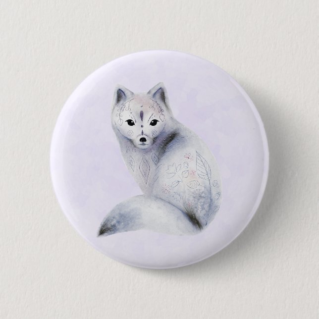 Niedlicher Nordic Fox mit floralen Markierungen Button (Vorderseite)