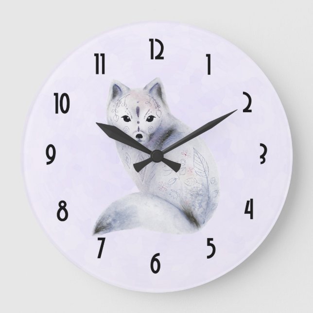 Niedlicher Nordic Fox mit floralen Markierungen Große Wanduhr (Vorderseite)