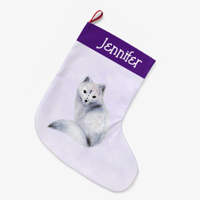 Niedlicher Nordic Fox mit floralen Markierungen Großer Weihnachtsstrumpf (Vorderansicht (hängend))