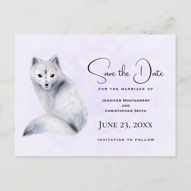 Niedlicher Nordic Fox mit floralen Markierungen Sa Einladungspostkarte (Vorderseite)