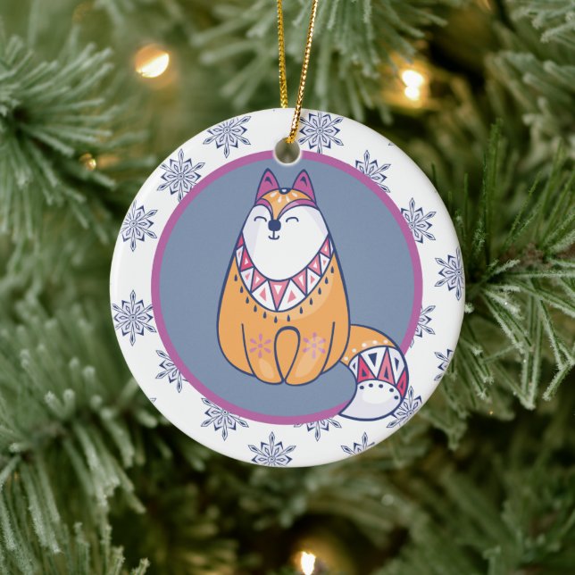 Niedlicher Nordic Style Fox Kinder Personalisiert Keramik Ornament (Baum)
