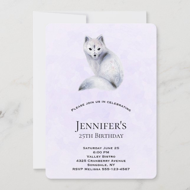 Niedlicher Nordischer Fox mit Blumendesigns zum Ge Einladung (Vorderseite)