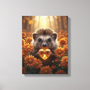Niedlicher November-Igel mit Topas-Herz Leinwanddruck