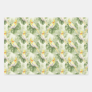Niedlicher Nymphensittich mit tropischen Pflanzen  Geschenkpapier Set