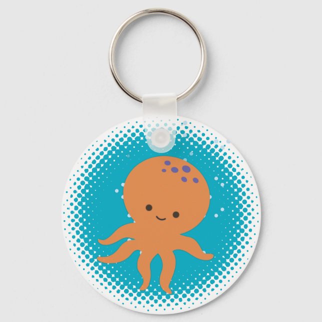 Niedlicher Octopus Cartoon Blauer Ozean Schlüsselanhänger (Vorderseite)