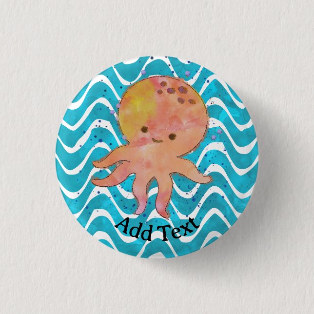 Niedlicher Octopus-Cartoon Button (Vorderseite)