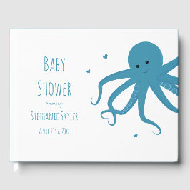 Niedlicher Octopus Cartoon Heart Blue Baby Dusche Gästebuch