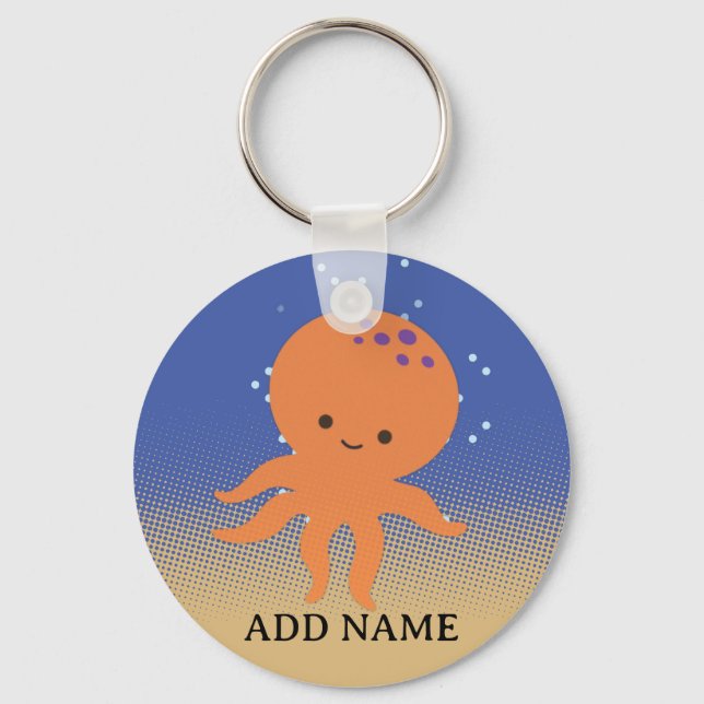 Niedlicher Octopus-Cartoon-Individuelle Name Schlüsselanhänger (Vorderseite)