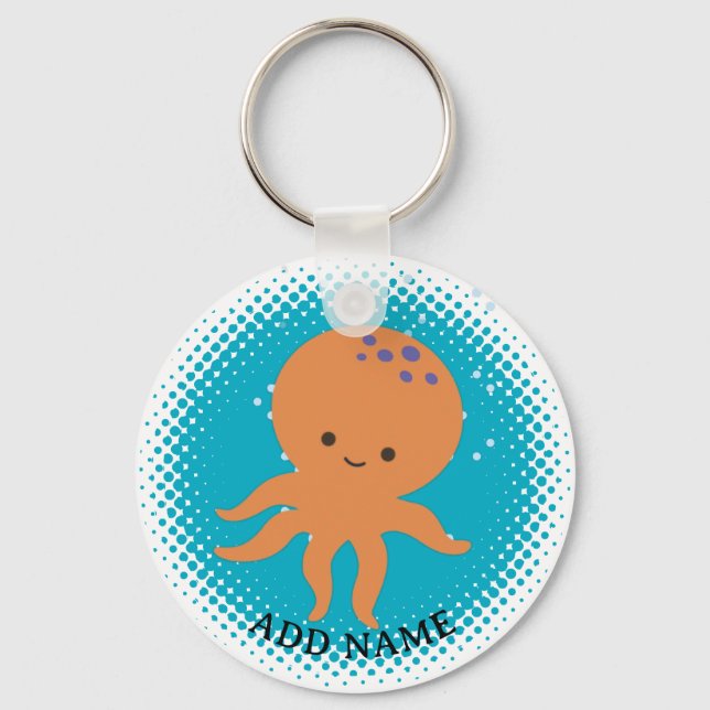 Niedlicher Octopus Cartoon Individuelle Name Schlüsselanhänger (Vorderseite)