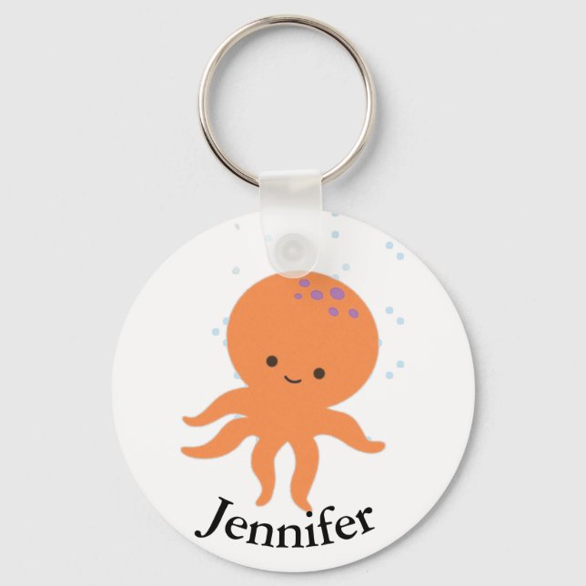 Niedlicher Octopus-Cartoon-Individuelle Name Schlüsselanhänger (Rückseite)