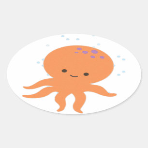 Niedlicher Octopus-Cartoon Ovaler Aufkleber