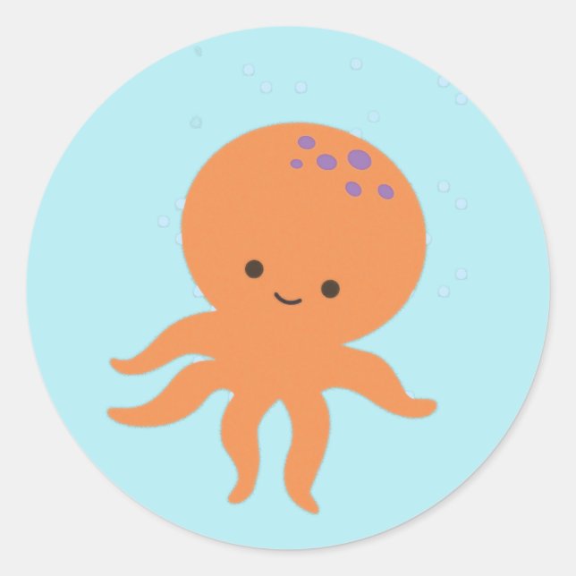 Niedlicher Octopus Cartoon Pastellblau Runder Aufkleber (Vorderseite)