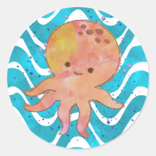 Niedlicher Octopus-Cartoon Runder Aufkleber