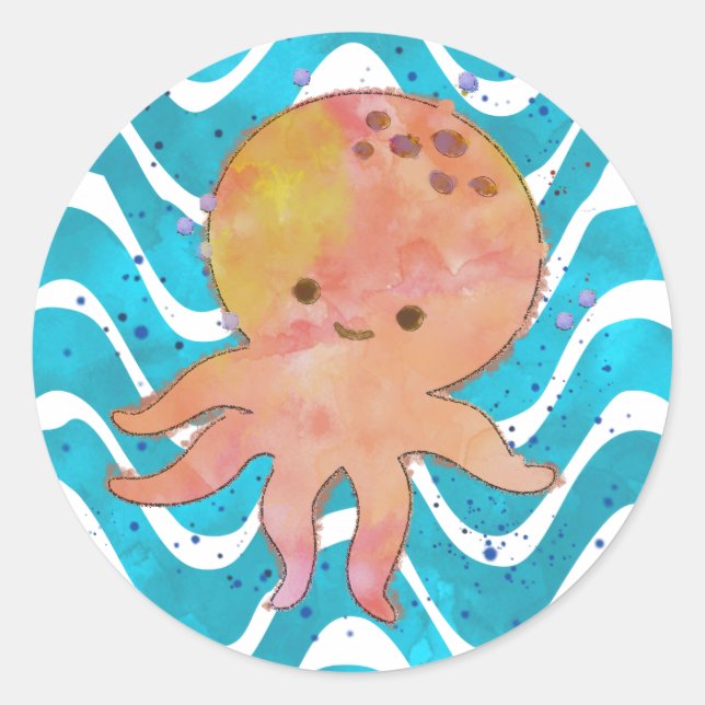 Niedlicher Octopus-Cartoon Runder Aufkleber (Vorderseite)