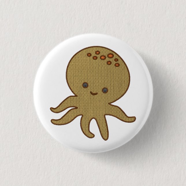 Niedlicher Octopus Cartoon Stickerei drucken Button (Vorderseite)