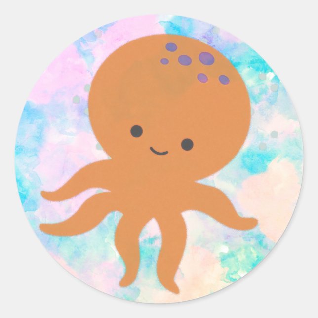 Niedlicher Octopus-Cartoon Wasserfarbe Runder Aufkleber (Vorderseite)