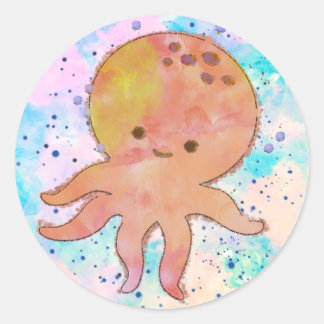 Niedlicher Octopus-Cartoon Wasserfarbe Runder Aufkleber