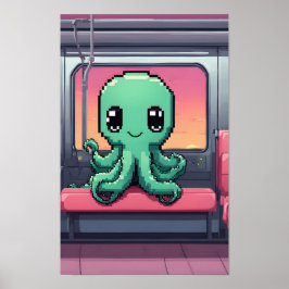 Niedlicher Oktopus auf einer Sunset-U-Bahn-Fahrt Poster