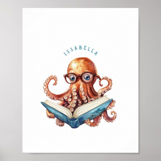 Niedlicher Oktopus beim Lesen von Poster (Vorne)