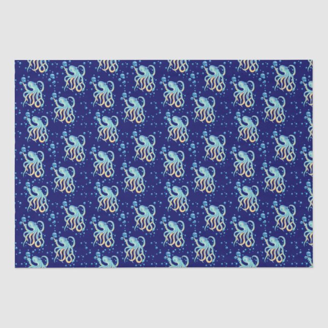 Niedlicher Oktopus Blaue Blase Navy Seidenpapier (Vorderseite)