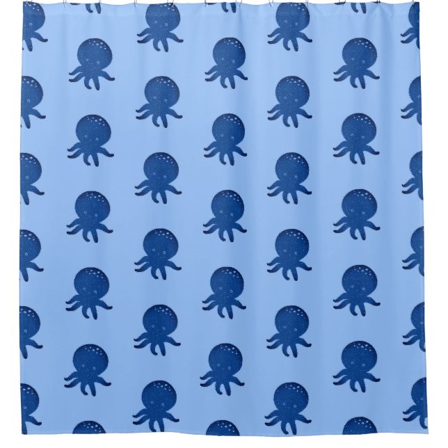 Niedlicher Oktopus Cartoon Alte Papierdrucke Duschvorhang (Vorderseite)