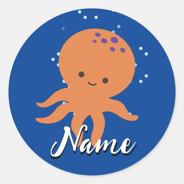 Niedlicher Oktopus Cartoon Name hinzufügen Runder Aufkleber (Vorderseite)