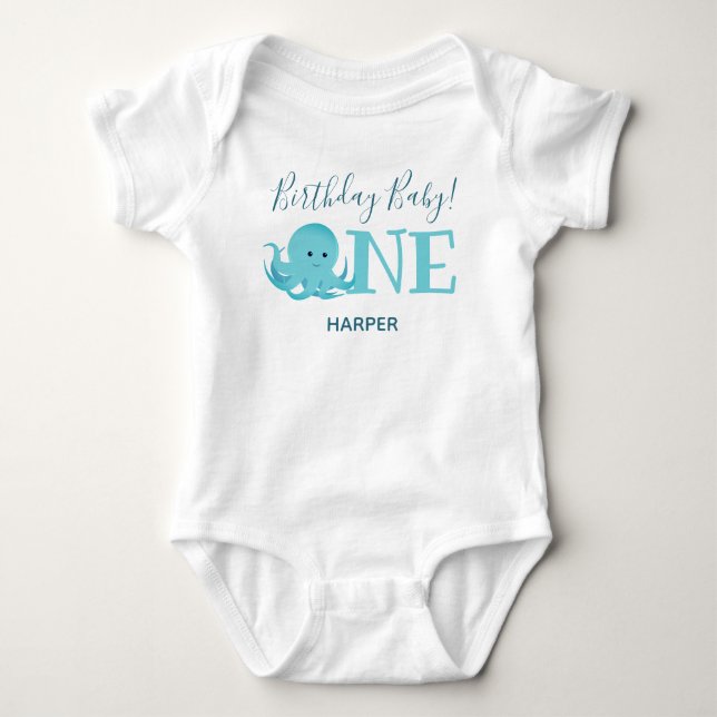 Niedlicher Oktopus Ein Name erster Geburtstag Baby Strampler (Vorderseite)