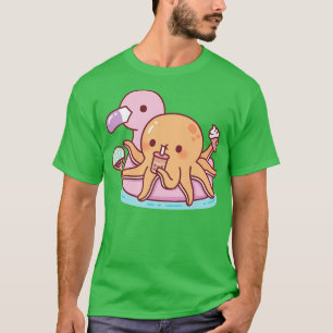 Niedlicher Oktopus g auf rosa Flamingo Float T-Shirt