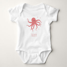 Niedlicher Oktopus Herzrosa Cartoon Name Baby Strampler