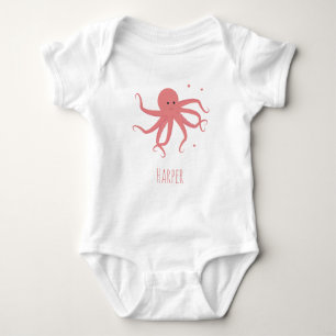 Niedlicher Oktopus Herzrosa Cartoon Name Baby Strampler