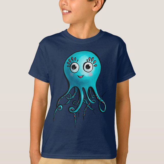 Niedlicher Oktopus Kawaii Cartoon Tier T-Shirt (Vorderseite)