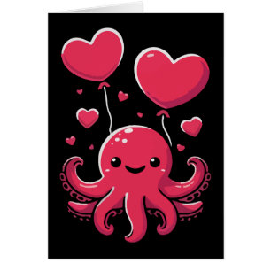 Niedlicher Oktopus mit Herzblasen, Valentinstag