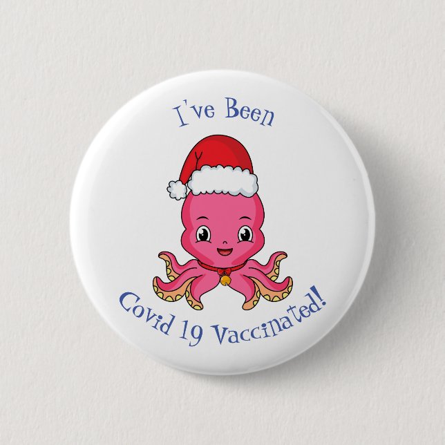 Niedlicher Oktopus mit Weihnachtshut Cartoon Button (Vorderseite)