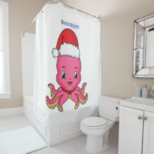 Niedlicher Oktopus mit Weihnachtshut Cartoon Duschvorhang