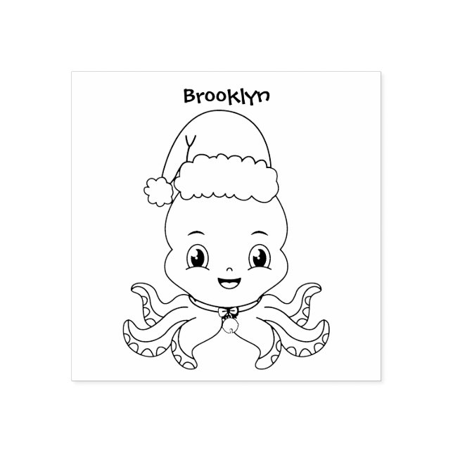 Niedlicher Oktopus mit Weihnachtshut Cartoon Gummistempel (Prägung)