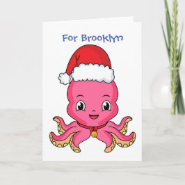 Niedlicher Oktopus mit Weihnachtshut Cartoon Karte