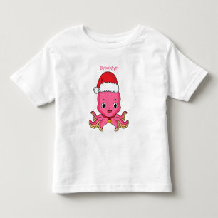 Niedlicher Oktopus mit Weihnachtshut Cartoon Kleinkind T-shirt