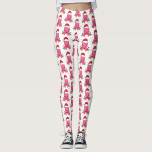Niedlicher Oktopus mit Weihnachtshut Cartoon Leggings