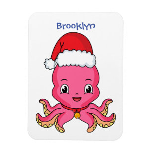 Niedlicher Oktopus mit Weihnachtshut Cartoon Magnet