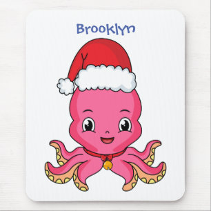 Niedlicher Oktopus mit Weihnachtshut Cartoon Mousepad
