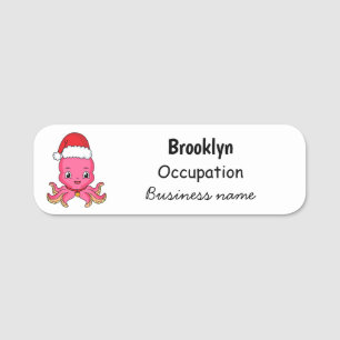 Niedlicher Oktopus mit Weihnachtshut Cartoon Namensschild