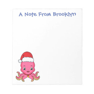 Niedlicher Oktopus mit Weihnachtshut Cartoon Notizblock