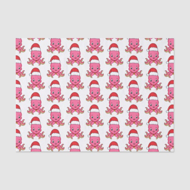 Niedlicher Oktopus mit Weihnachtshut Cartoon Seidenpapier (Vorderseite)