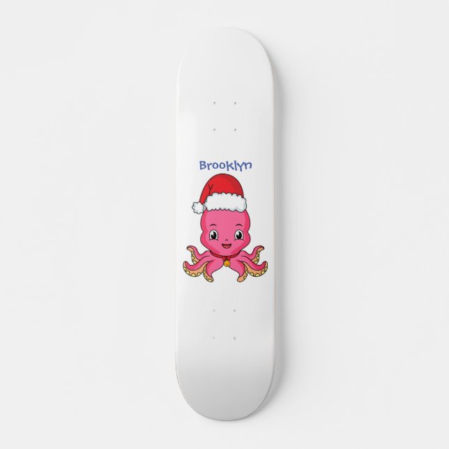 Niedlicher Oktopus mit Weihnachtshut Cartoon Skateboard (Vorne)